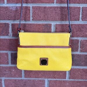 Dooney & Bourke Pebble Grain Dandelion and Brown Leather Crossbody Bag